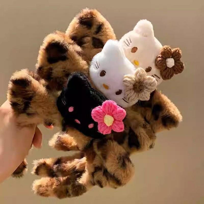 Cartoon Plush Kt Cat Headband For Women Girls Cute Anime Leopard Print Hair Hoop Kawaii Versatile Hair Accessories Gifts