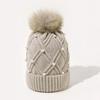 Cute with Diamond Knitted Hat Thick Flannel Warm Large Woolen Ball Cold Hat Folded Edge Solid Color Women's Hat Winter