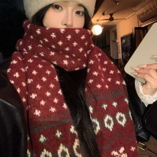 2024 Women's Red Wool Blend Scarf - Warm, Versatile, Christmas Winter Accessory