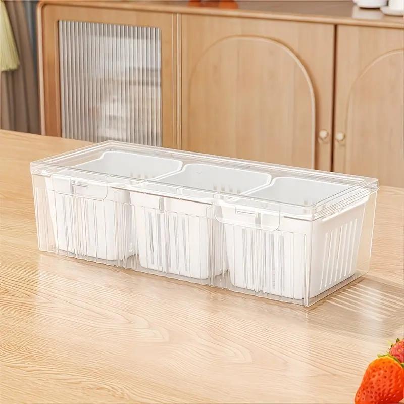 

1 Set Of Food Storage Containers Square Transparent Compartments For Refrigerators, Salad, Fruit, Vegetable And Condiment Boxes Set