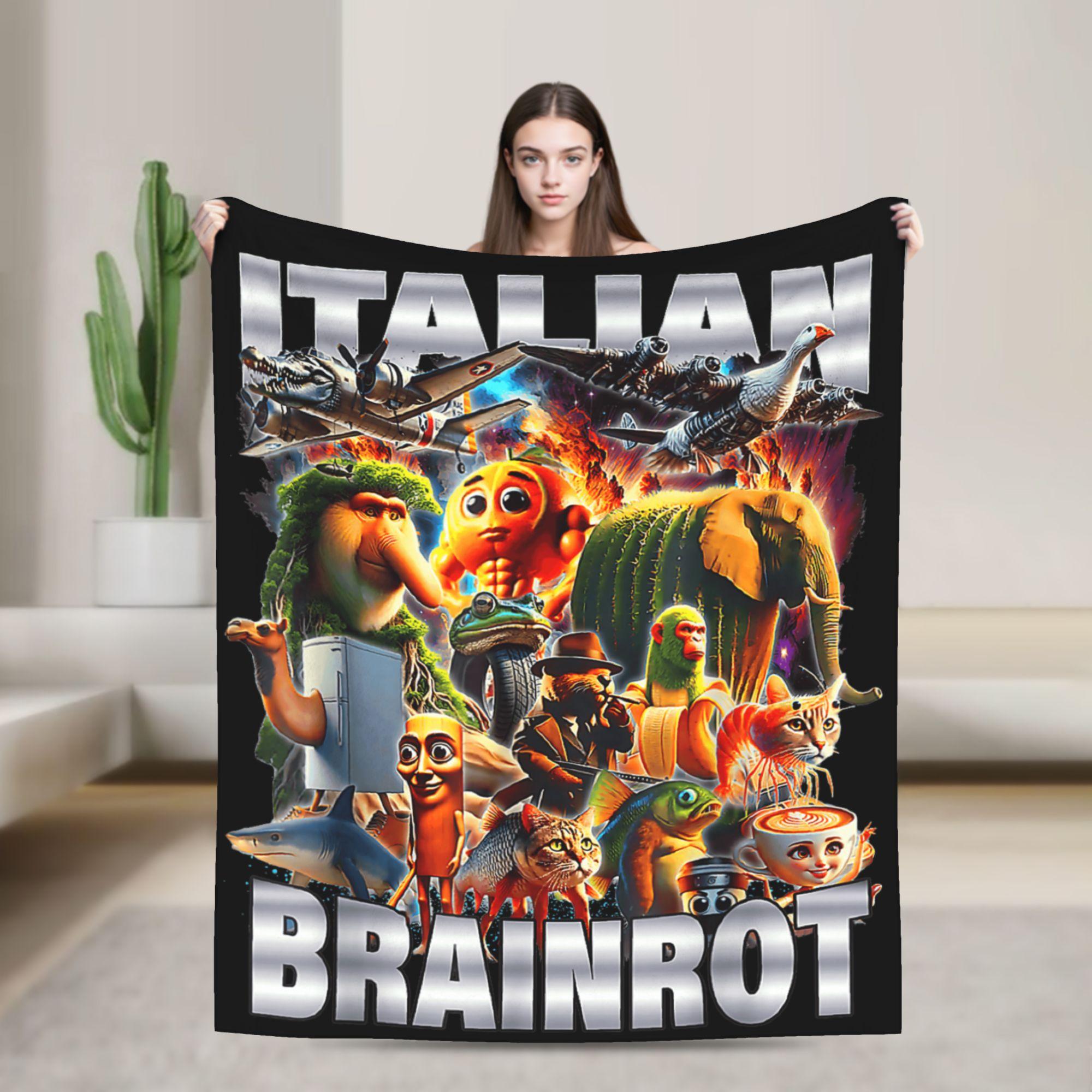 Funny Italian Brainrot Memes Compilation Blanket  Travel Flannel Throw Blanket For Home Decor Super Warm Quality Bedspread Gift 76x102cm