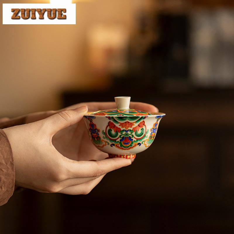 120ml Dunhuang Elements Gaiwan Handgefertigte Teeschale Teeschale Mit Deckel Set Teebereiter Abdeckschale Chinesisches Teeset Verzierungen Zubehör