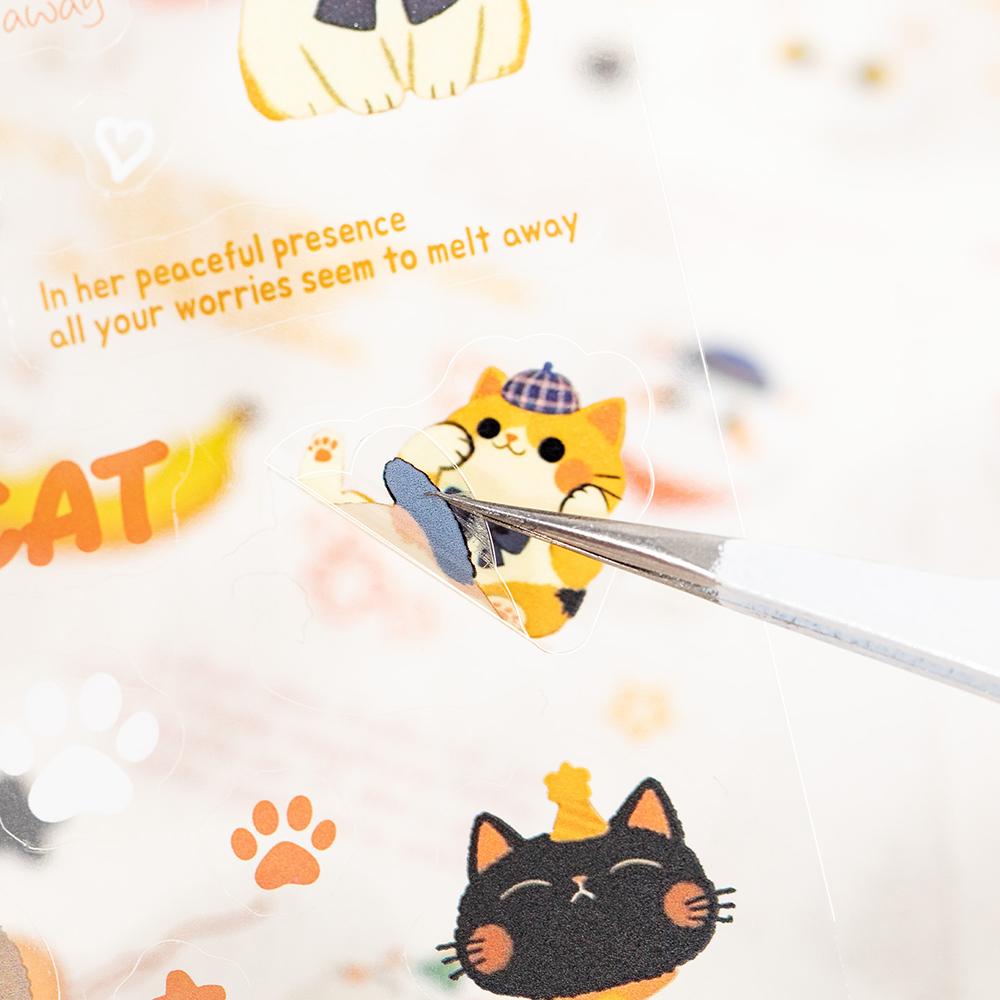 Cat daily cute cat English pattern waterproof tent material DIY card decoration sticker
