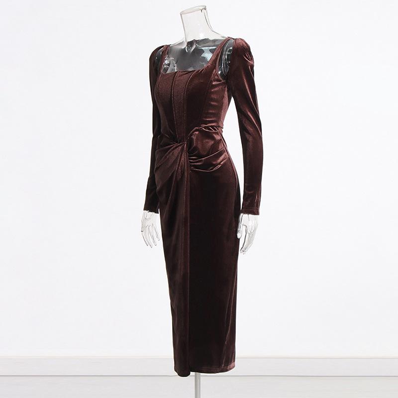 Velvet Faux Two-Piece Twist Dress: Spring 2025 Slimming Long-Sleeve for Women