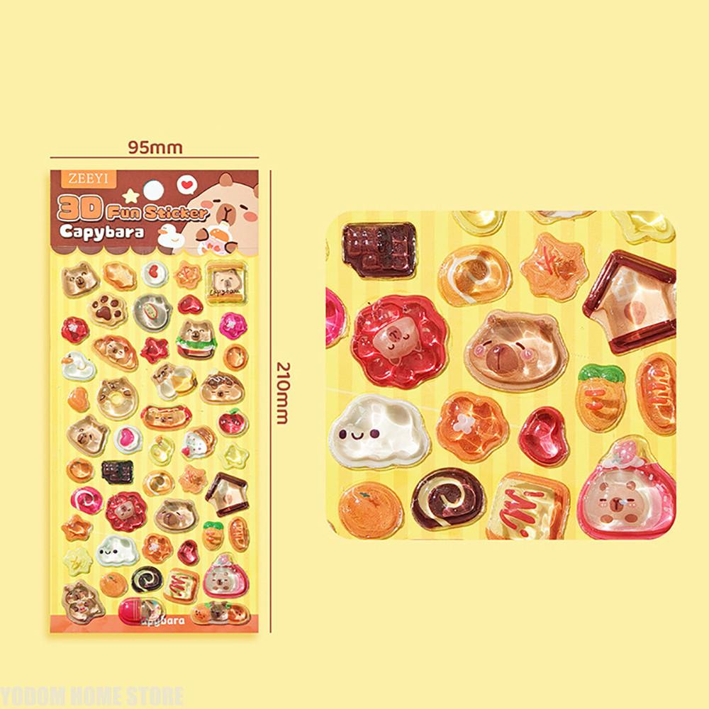 

1/4pcs 3D Embossed Ocean Snack Cat Capybara Gemstone Stickers Aesthetic Scrapbooking Craft Supplies for Creative Projects