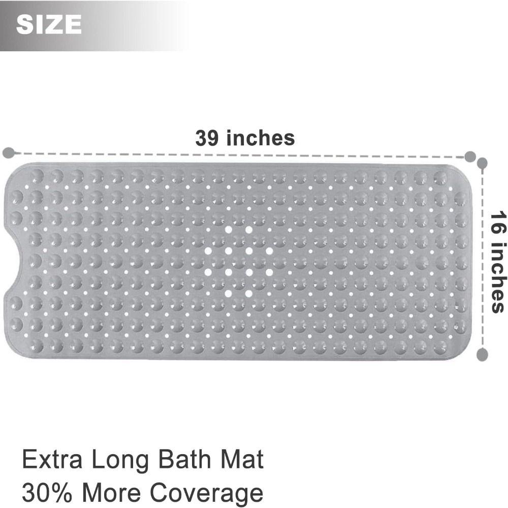 With Machine Washable Extra Long Bath Mat with Drain Holes and Suction Cups BathMat  for Bathroom