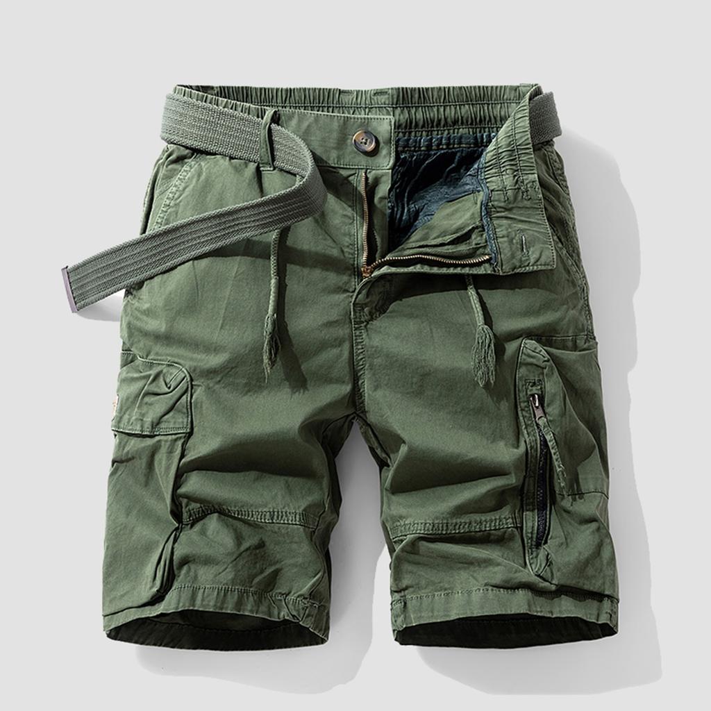 Men's Solid Color Work Pants, Cotton Five Quarter Pants, Retro Washed Multi Pocket Straight Leg Work Pants