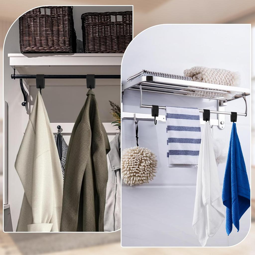 Leather S Metal Hooks,3 Pcs Multifunctional S-Hooks with PU Leather Coat S Hooks for Hanging Clothes Outdoor Camping Hanging Kitchen(Black)