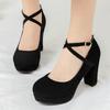 Women's Pink High Heels Mary Jane Shoes Dress Pumps Strap Black Nude Heeled Party Wedding Office Shoes Female Big Size 45 48