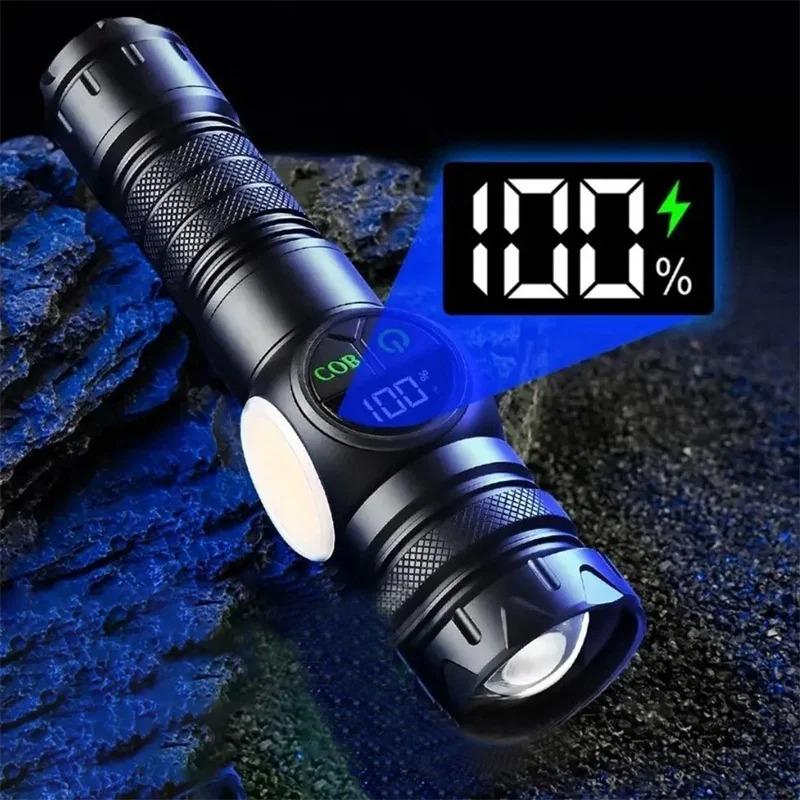 LED+COB Super Bright Flashlight Outdoor Rechargeable Zoom Lantern Emergency High Strong Power LED Flashlights For Camping Hiking