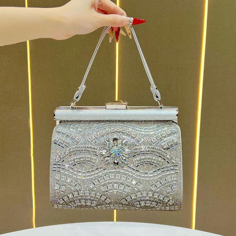 Evening Party Bag - Shiny Diamond-studded Shoulder Bag with A Slanted Strap, Elegant Evening Dress Bag