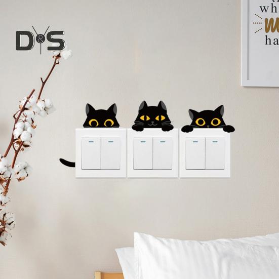 Cartoon Black Cat Switch Sticker Removable Self-adhesive Waterproof PVC Living Room Bathroom Light Switch Wall Socket Outlet Decoration Decal