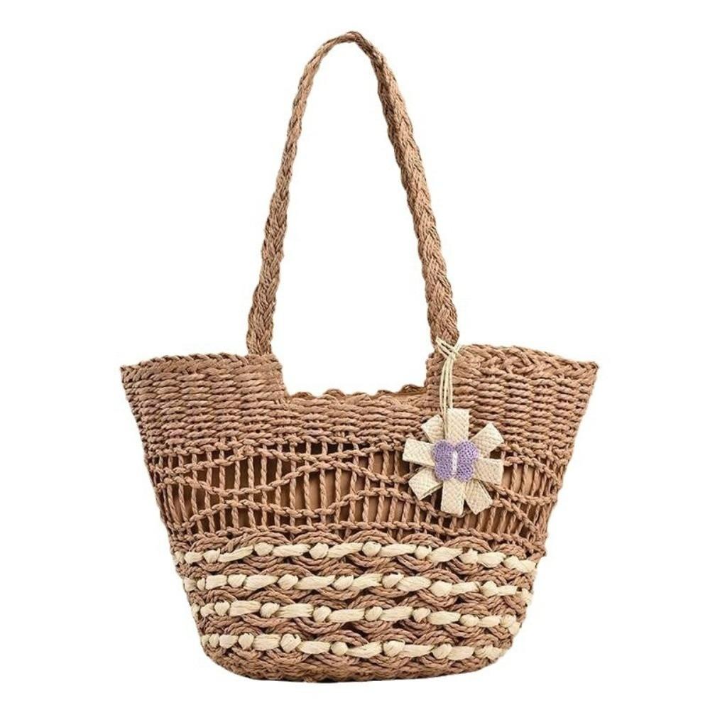 Versatile Design Shoulder Beach Bag Woven Texture Handwoven Bag Versatile Straw Woven Bag  Women хаки