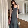 High Quality Pure Desire Wind U Neck Suspender Dress Women's Summer Waist Sexy Hot Girl Backless Temperament Gray A Word Long Dress