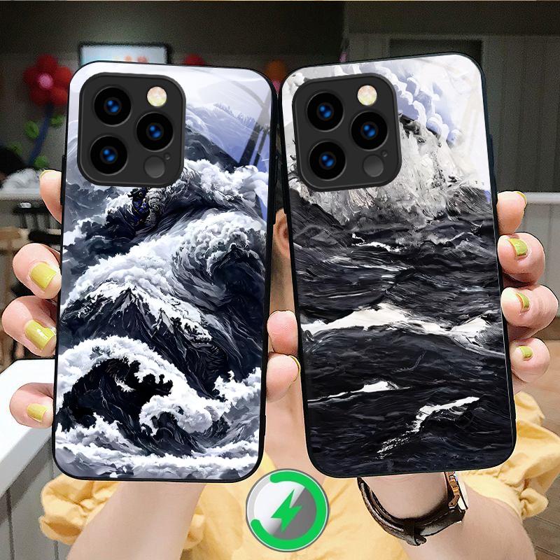 Abstract Modern Waves Suitable For iPhone 16E 17 Pro Max 15 Pro 14 13 Plus 12 Mini 11 16 Air 17Pro Magnetism Glass Phone Case