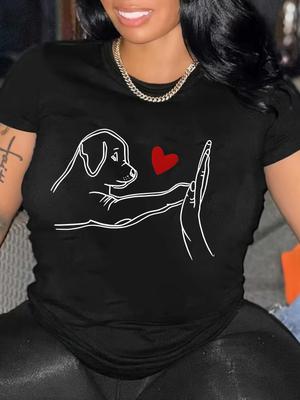 Dog Print TShirt Casual Short Sleeve Top for Spring Summe Womens Clothing Short Sleeve TShirt Women Clothes