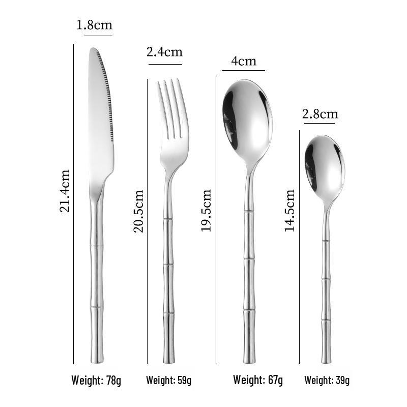 304 Stainless Steel Bamboo Joint Cutlery Set: Steak Knife, Dinner Fork, Dessert Spoon, Chopsticks - Elegant Gift for Hotels & Boutiques