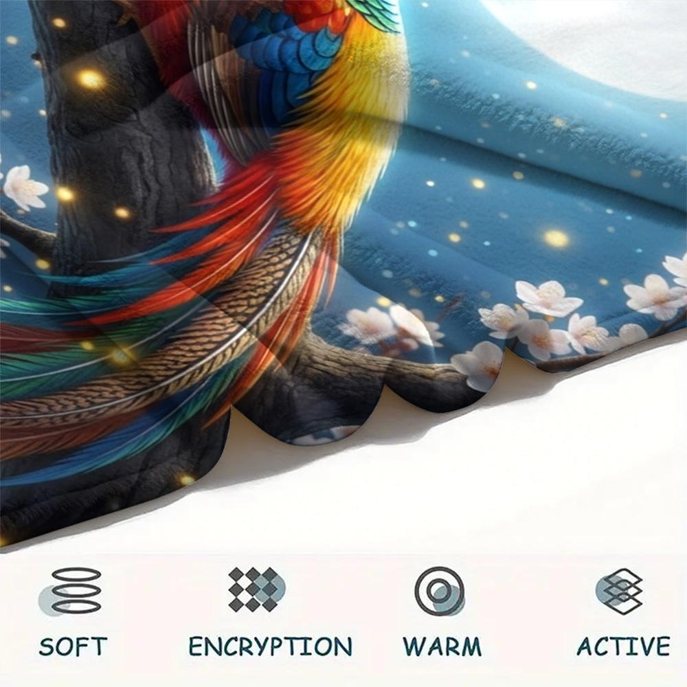 1PC Tropical Floral Art Print FlAannel Blanket, High quality Comfortable for All Seasons, Home Decor, Warmth and Comfort