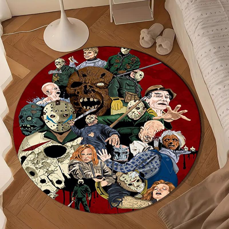 Horror Movie Characters Round Rug for Livingroom,Bedroom, Palyroom, Chair Rug, Area rug, Circle Carpet, Large Size Fan Christmas gift