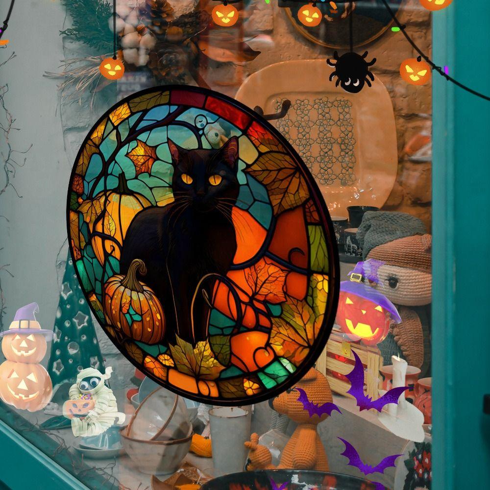 PVC Halloween Glass Stickers Horror Castle Cat Static Film Glue Free   Window
