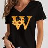 Unisexs Vneck Graphic Shirts Orange Az Alphabet Sunflowers Short Sleeves Harajuku Fashion Girl Casual Y2k Trend Tshirts Top