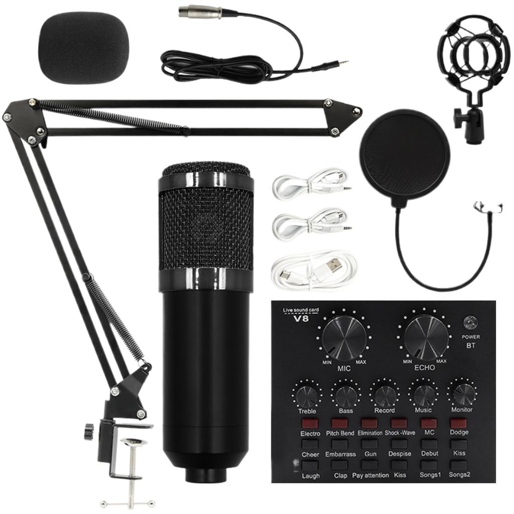Condenser Microphone Set Multi-purpose Streaming Microphone Kit Sound Card Microphone Stand