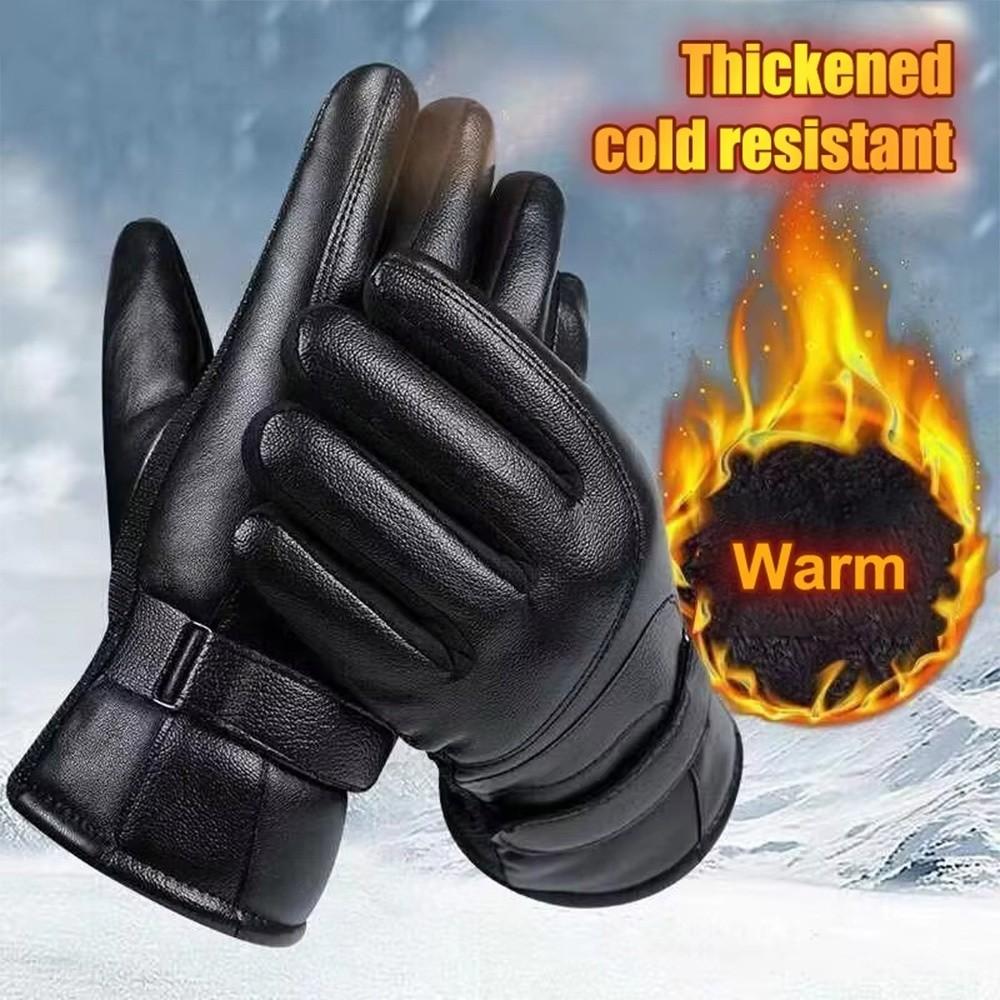 Thermal Fleece PU Leather Gloves Thickened Waterproof Gloves New Touch Screen Gloves Skiing