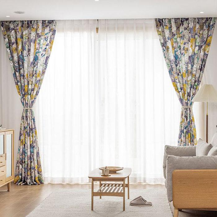 Olejomalba na záclony v americkém stylu Retro květinová záclona Ložnice Balkon Okno Podlaha Zastínění Tyč na záclony