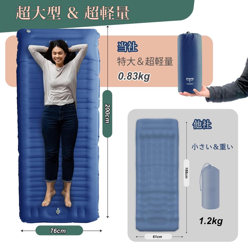 Origem Luftmatratze [Dicke 14CMUltraleicht] Campingmatte, Auto-Isomatte, Fußbedienung, Stufenlos Verbindbar, Inkl. Kissen, Bequem