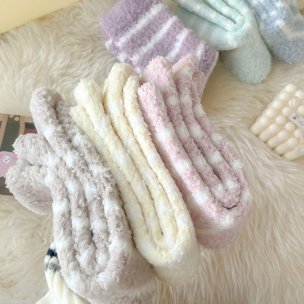 6Pairs Plush Thicken Velvet Socks Patchwork Sleeping Socks Warm Coral Fleece Socks  Girls
