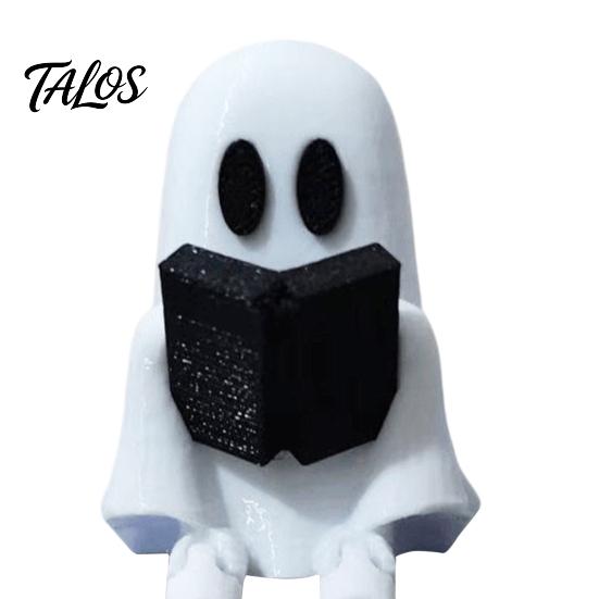 Halloween Spook Beeldje Lezend Figuurtje met Scharnierende Benen, 3D Geprint Zittend Beeldje, Wit Bureau Ornament voor Decoratie Spookachtige Decoratie