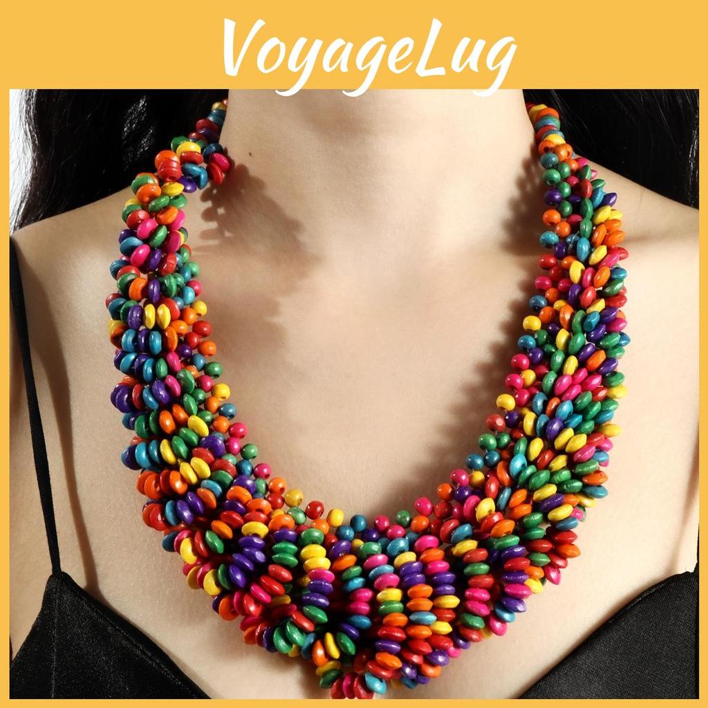 Creative Colored Wooden Bead Woven Necklace Neck Accessories For Gift Holiday