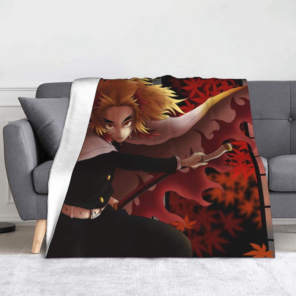 Kyojuro Rengoku Kimetsu No Yaiba Blanket Velvet Spring Autumn Japanese Anime  Multifunction Throw Blanket for Sofa Bedroom Quilt