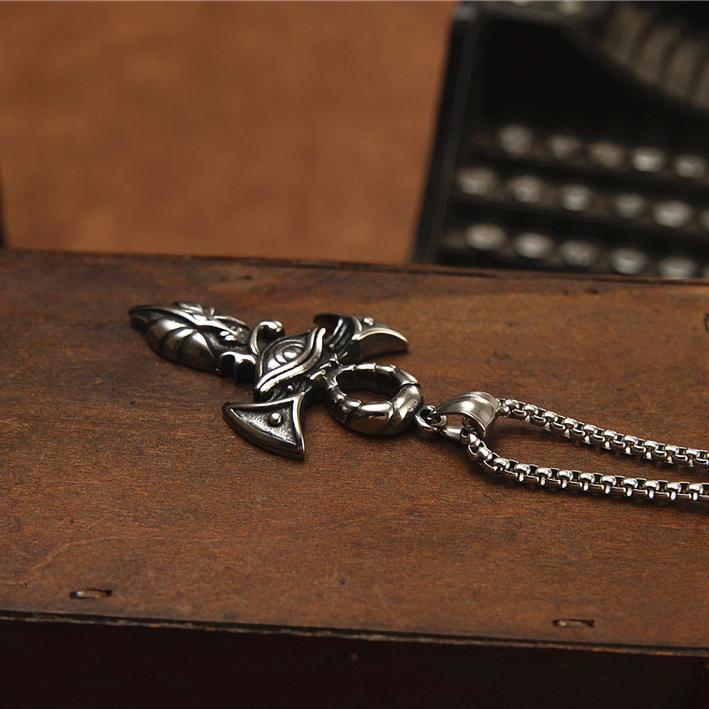 Men's Titanium Steel Cross Necklace with Eye of Horus Pendant
