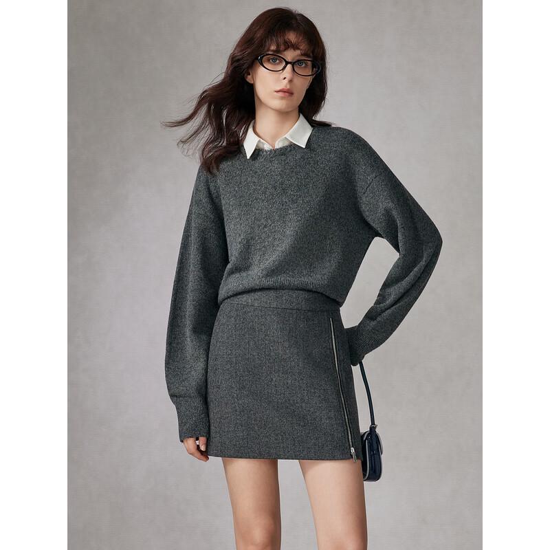 ELLE Women s Grey Round Neck Sweater L