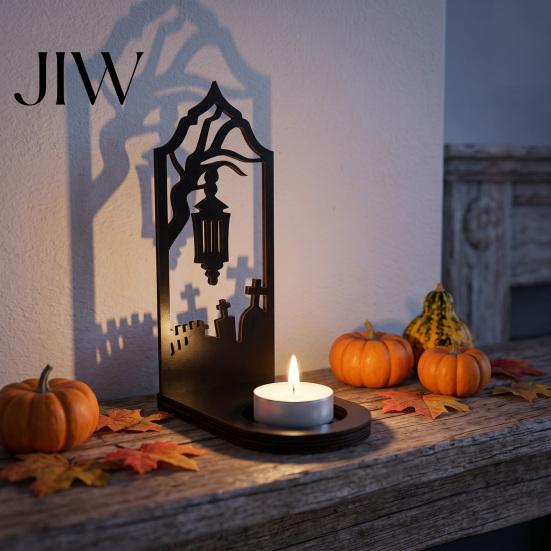 Gothic Tea Light Stand Halloween Candle Holder, Hollow Silhouette Holder for Lights, Dark Aesthetic Home Decor Style Pumpkin Ghost Cat Bat Tabletop