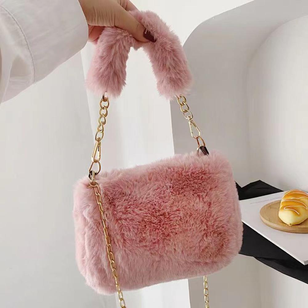 FASHION Women'S Shoulder Bags Bear Pattern Soft Plush Shopper Fashion Solid Colour Large Capacity Handbags Casual Simple Bag For Student