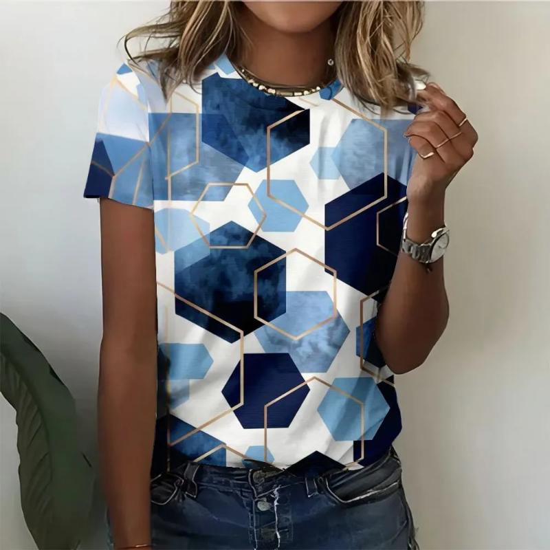Fashion Women's Crew Neck T-Shirt Crew Neck Short Sleeve 3D Color Printing