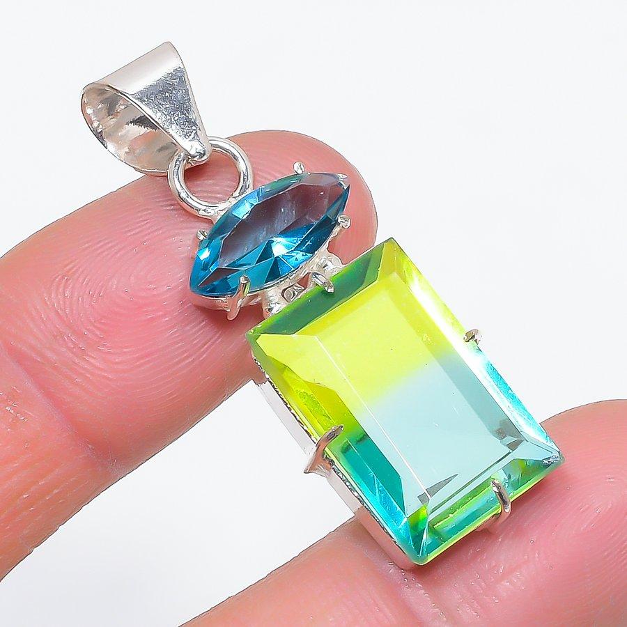 

Natural Bi-Color Tourmaline, Topaz 925 Sterling Silver Pendant 1.77 z1U43