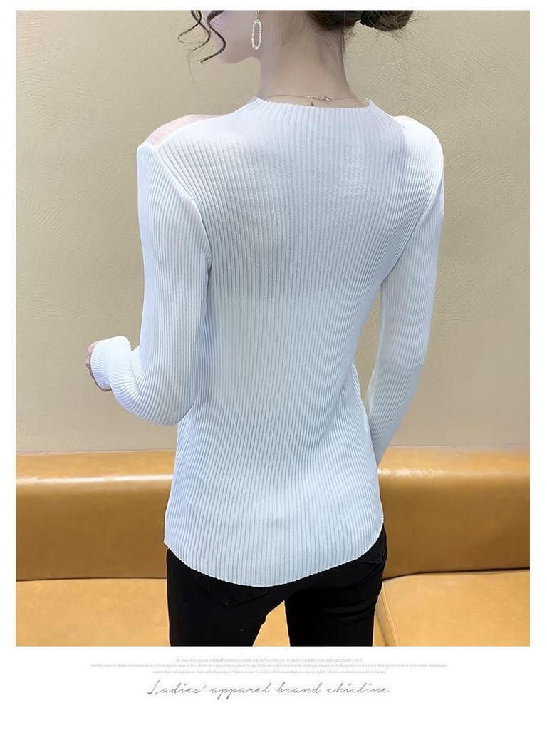 Elegant Rhinestone Mesh Sweater - Women's Long-Sleeve Versatile Chic Top