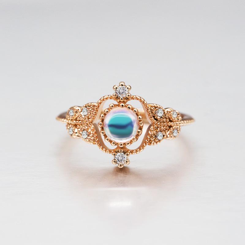 Exquisite Moonstone Ring Pair, Women'S Accessories, Copper-Plated Rose Gold Zircon Party Ring.
