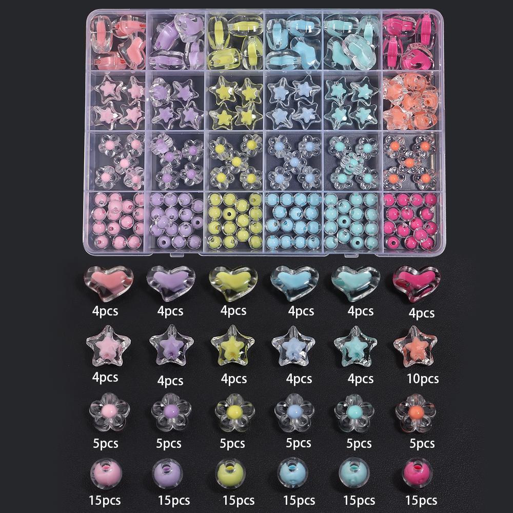 

24 Grides Round Heart Flower Acrylic Beads Kits Loose Beads Box For Children Girls DIY Jewelry Making Kits Necklace Bracelet