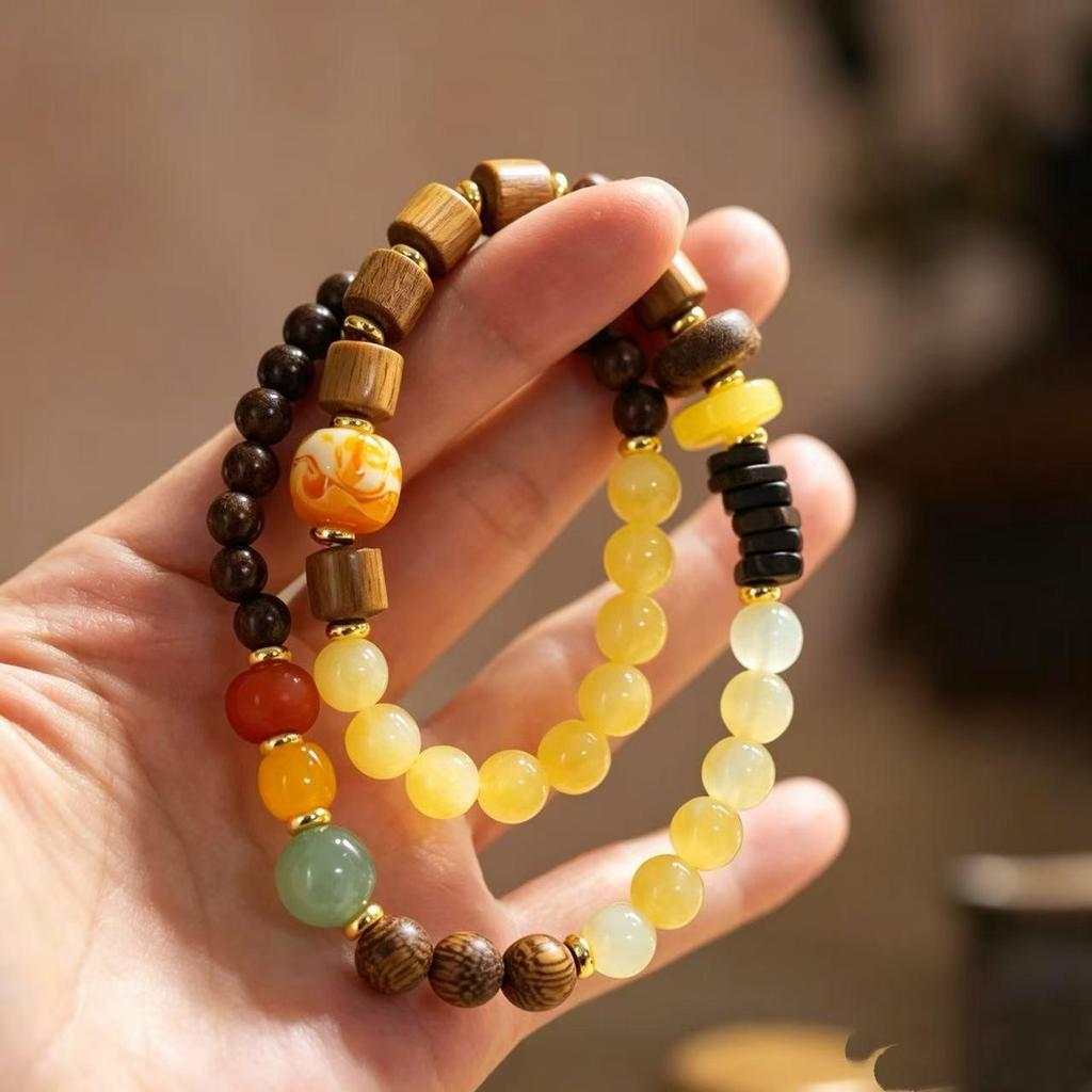 Elegant Imitation Beeswax Hetian Jade Nine-Tailed Fox Multi-Treasure Women's Bracelet
