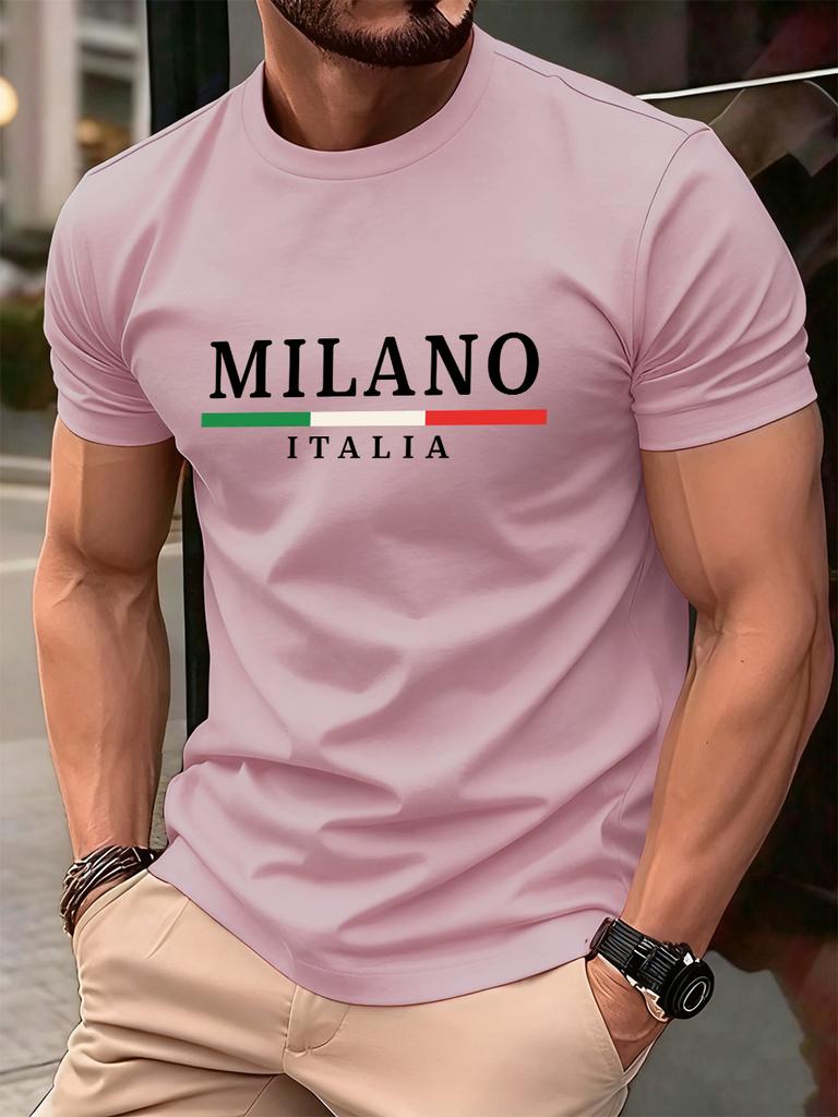 Milano Italien Flagga Färgtryck Herr T-shirt Bomull Sommar Rund Hals Kort Ärm Toppar Mjuk Överdimensionerad T-shirt Vardagliga Herrkläder