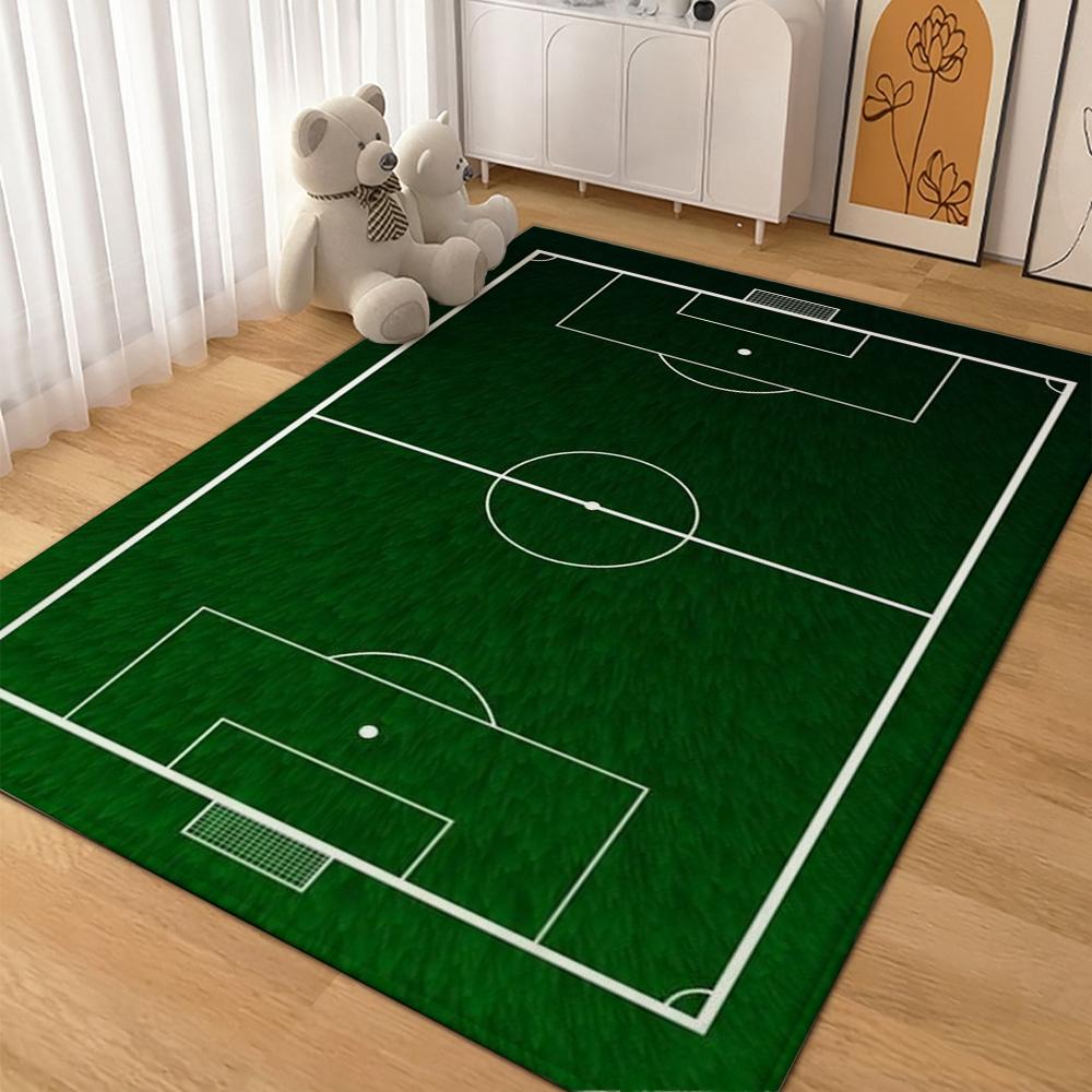 Soccer Ball Green Field Rectangular Rug Nonslip Durable Carpet For Gaming Room Study Living Room Home Party Decor Holiday Gift