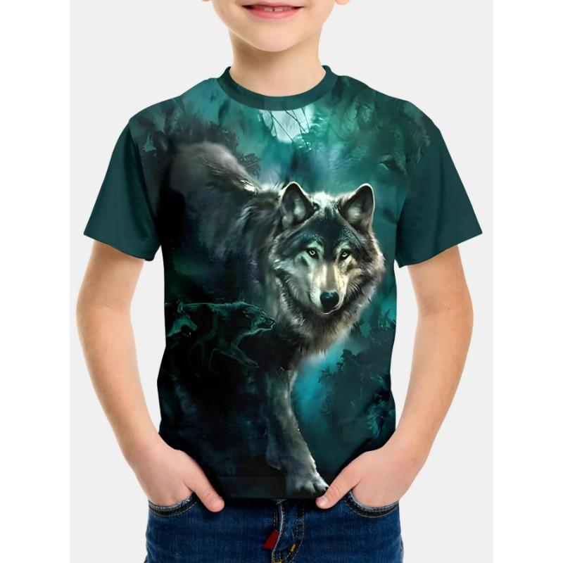 Animal Wolf Pattern 3d Printe Children's Tops Summer Boy's Round Neck Casual Short Sleeve Kids Clothes T Shirt