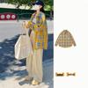 Women's 2026 Early Spring Retro Yellow Plaid Loose Shirt Jacket
