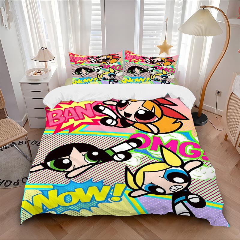 3pc Powerpuff Girls Bedding Set Guest Room Bedroom Decor Christmas Halloween Decor Birthday and Holiday Gifts- All Seasons 3pcs Quilt 128 135x200cm