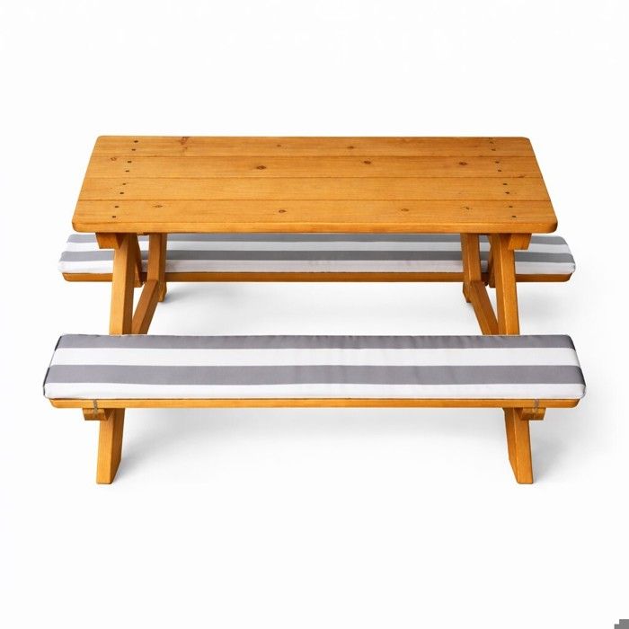 Table de pique-nique enfant - GINGER HOME - Bois pin massif - 4 places - Coussins amovibles