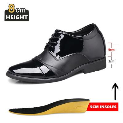 New Men 6/8cm Derby Shoes Patent Leather Height Increase Men Dress Shoes Formal Elevator Business Shoes Bright Upper